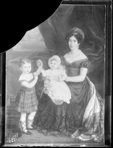 Glass plate negative of portrait of Augusta, Duchess of Cambridge and her children Glass plate negative of portrait of Augusta, Duchess of Cambridge and her children