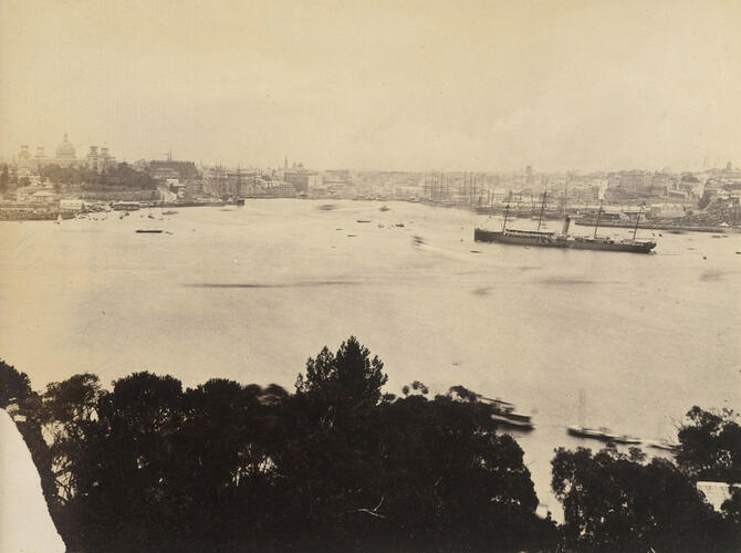 The Cruise of HMS Bacchante 1879-1881: Sydney: Circular Quay etc from North Shore, Anniversary Day, 1881