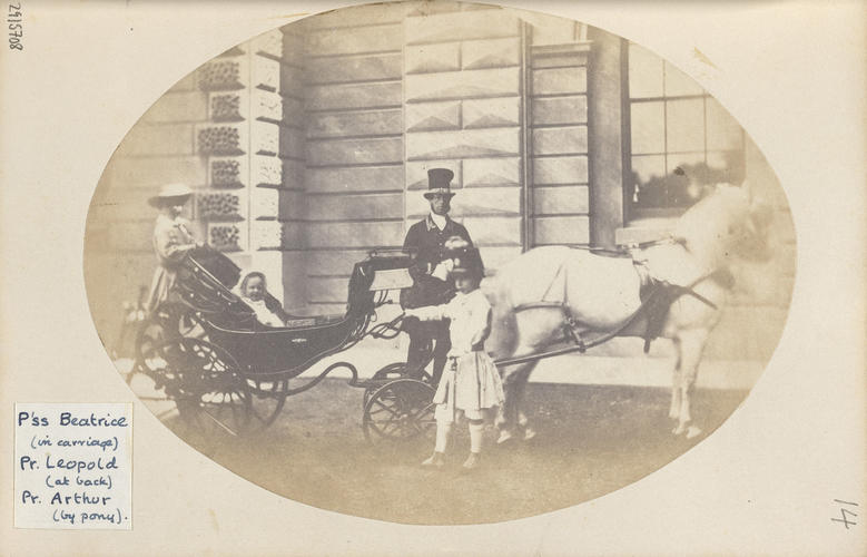 Princess Beatrice, Prince Leopold and Prince Arthur with horse-drawn carriage Princess Beatrice, Prince Leopold and Prince Arthur with horse-drawn carriage