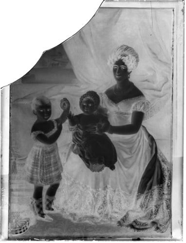 Glass plate negative of portrait of Augusta, Duchess of Cambridge and her children