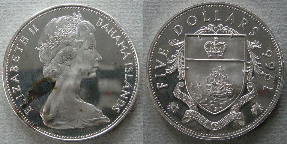 Bahamas. Proof five dollars Bahamas. Proof five dollars