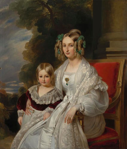 Louise, Queen of the Belgians with Leopold, Duke of Brabant, later Leopold II, King of the Belgians