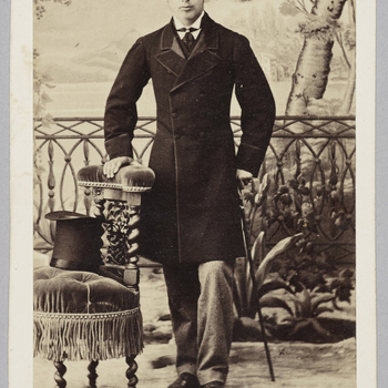 Carte-de-visite portrait of the Prince of Wales, later King Edward VII, taken in Constantinople (modern-day Istanbul) at the end of his tour of the Middle East in 1862. The carte-de-visite is part of an album of cartes of the Prince of Wales, compiled ove