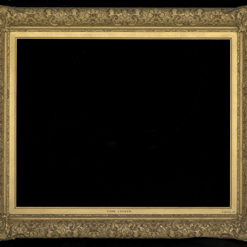 A British 19th-century gilt compo Louis XIV Revival frame; with scrolling leaf sight, strapwork-and-foliage panel with cartouche corners, and husk-and-bead back edge.